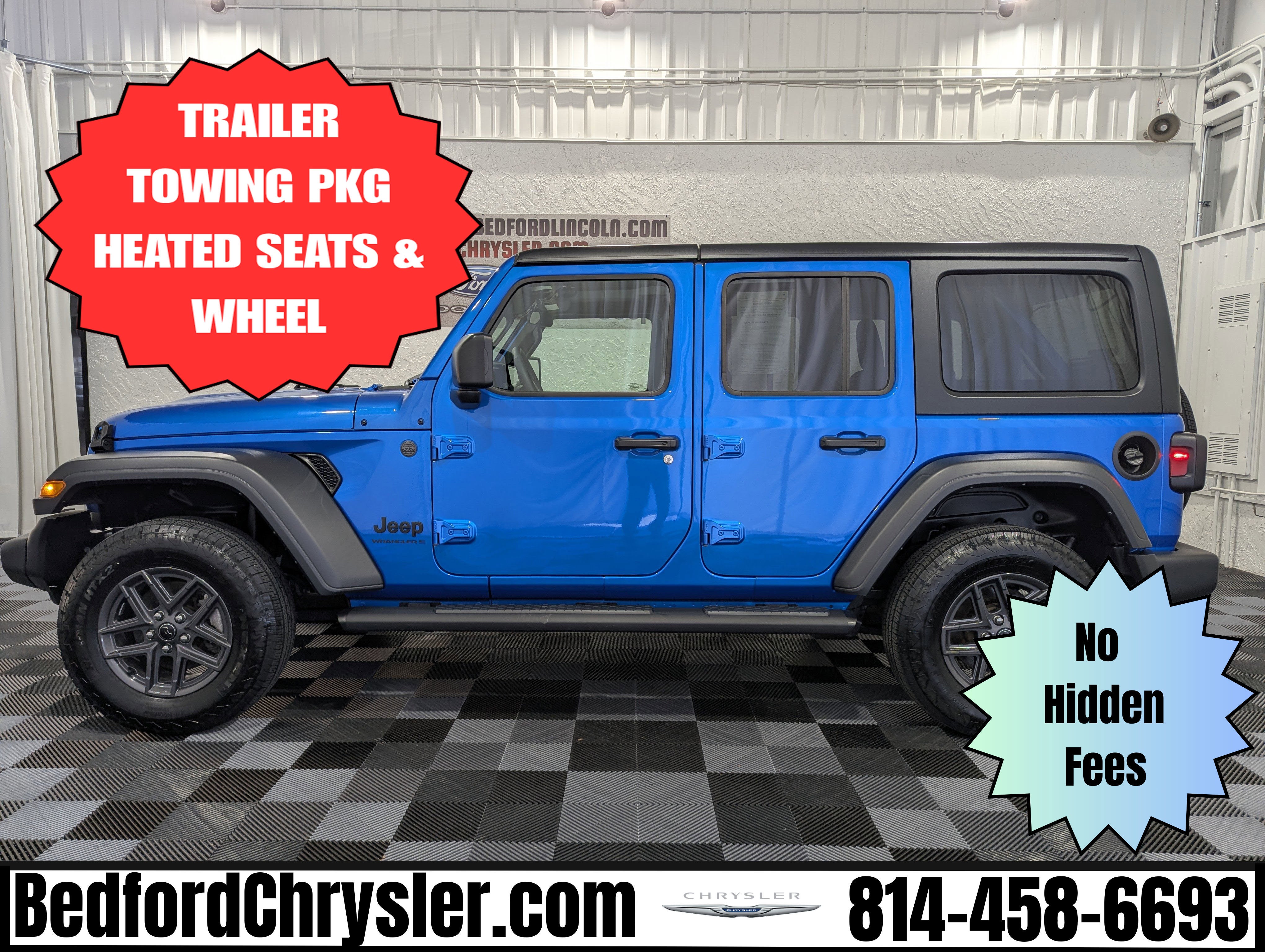 2025 Jeep Wrangler 4-Door Summit 4x4 in Hydro Blue Pearlcoat — front three-quarter view