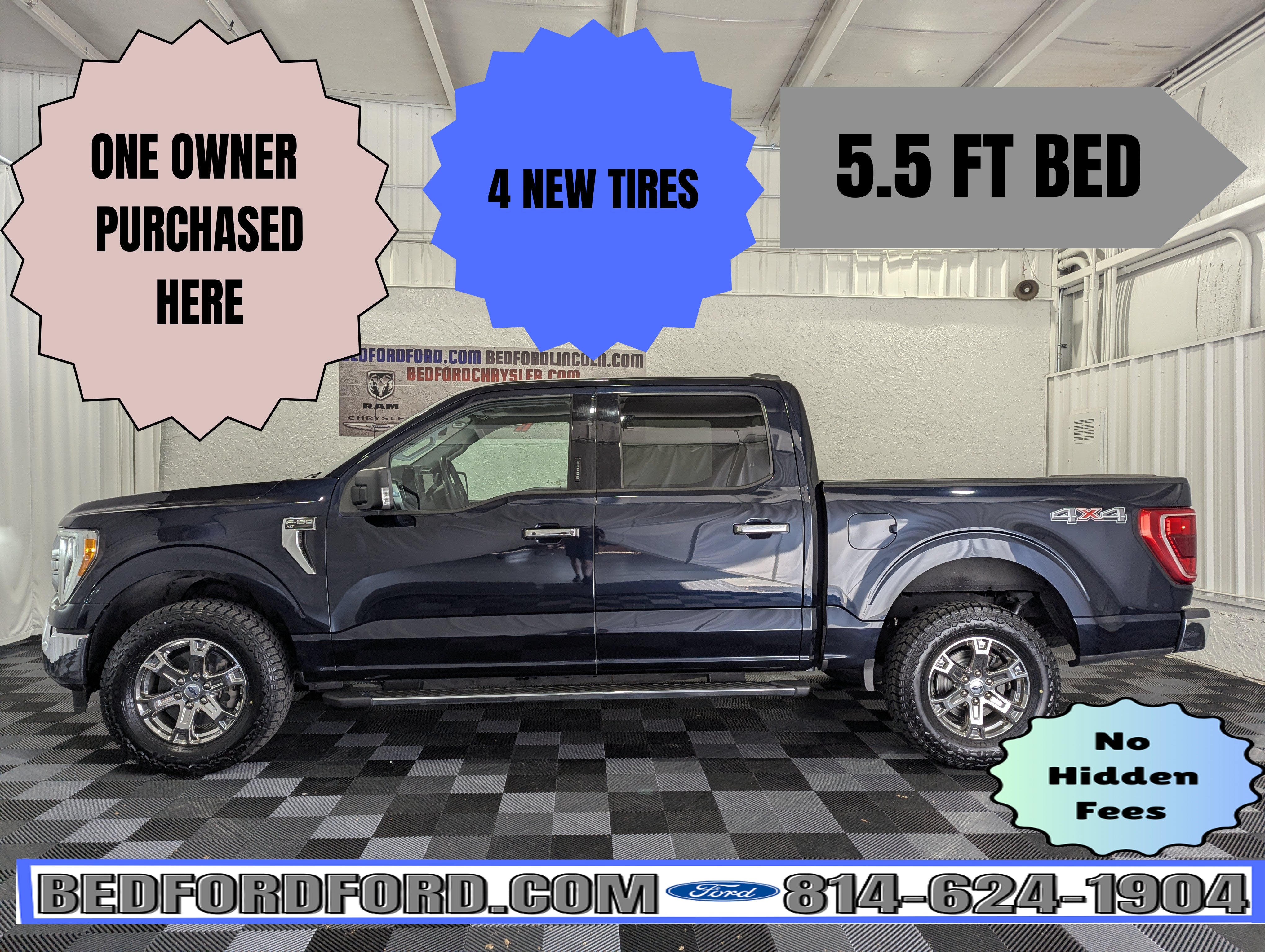 2021 Ford F-150 XLT in Antimatter Blue — front three-quarter view