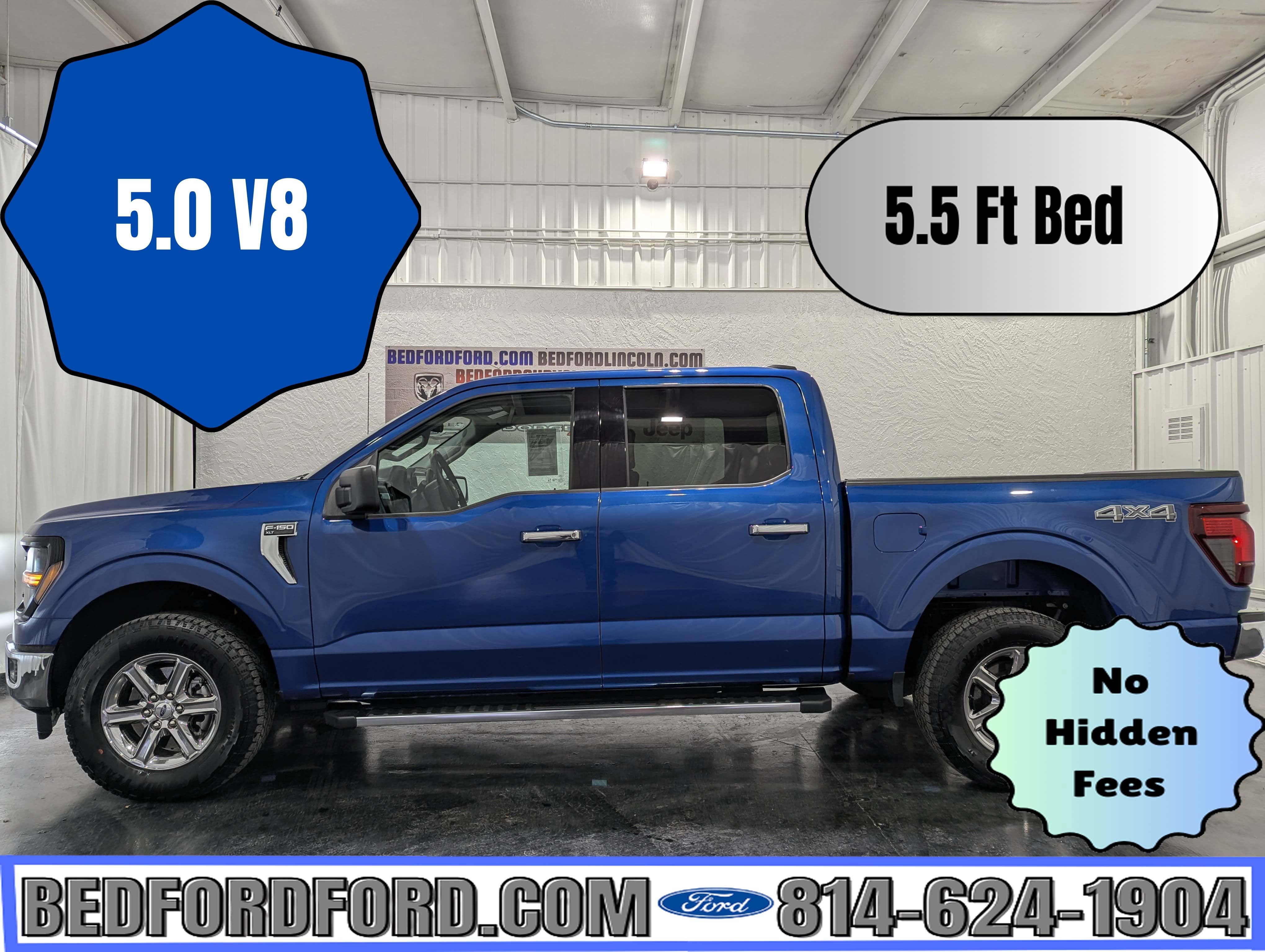2025 Ford F-150 XLT in Atlas Blue Metallic — front three-quarter view