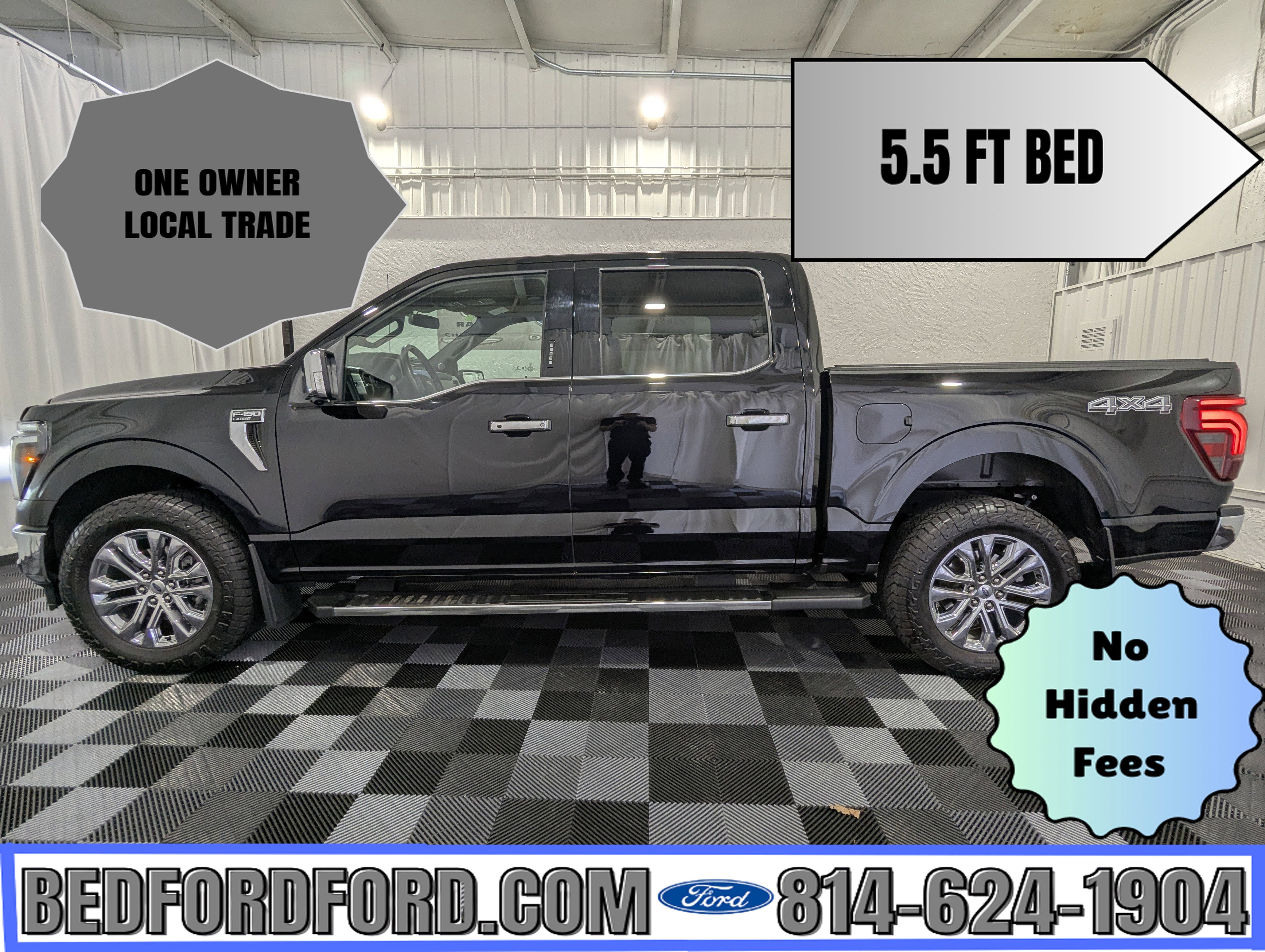 2024 Ford F-150 Lariat in Agate Black Metallic — front three-quarter view