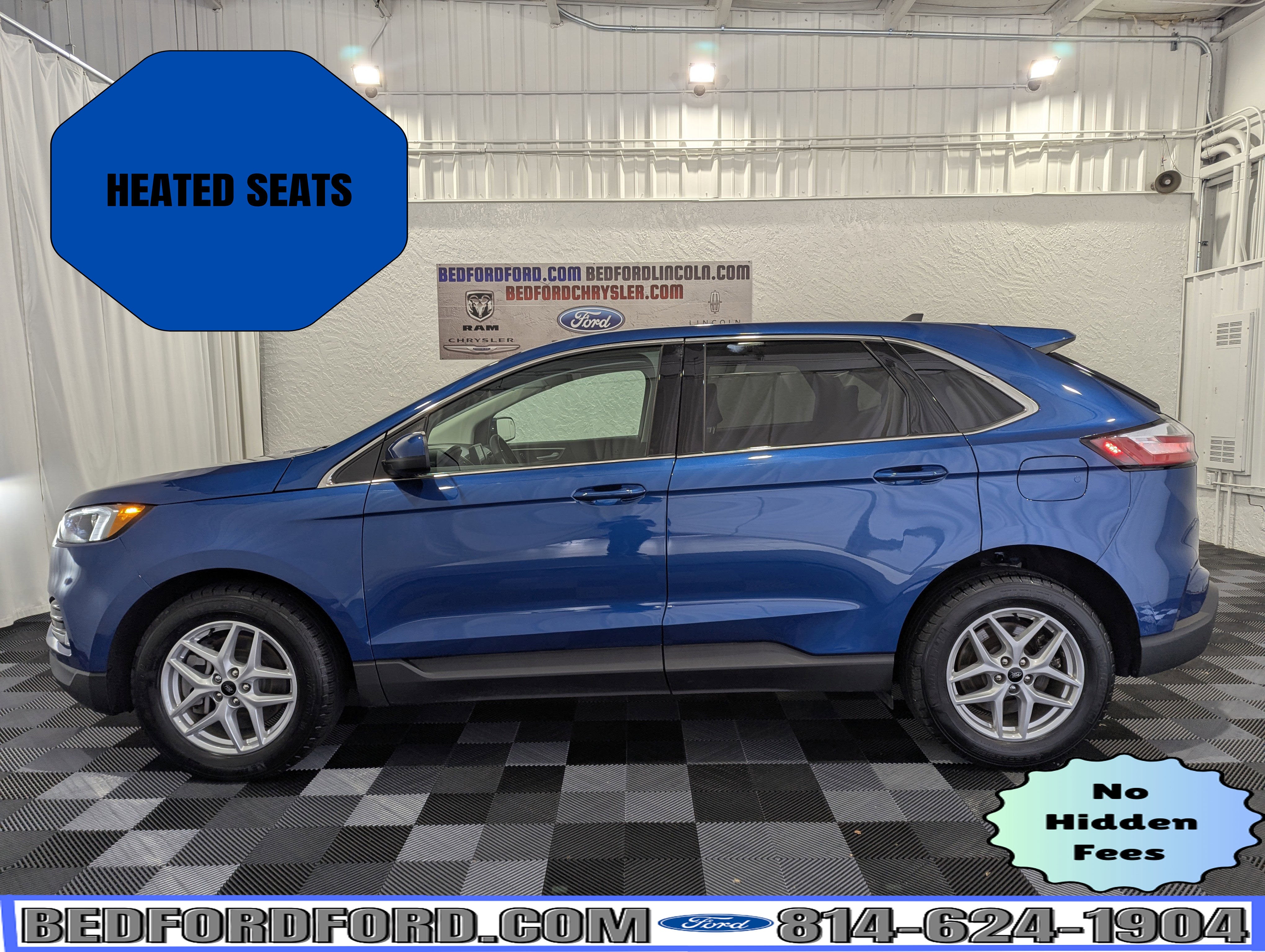 2024 Ford Edge SEL AWD in Atlas Blue — front three-quarter view