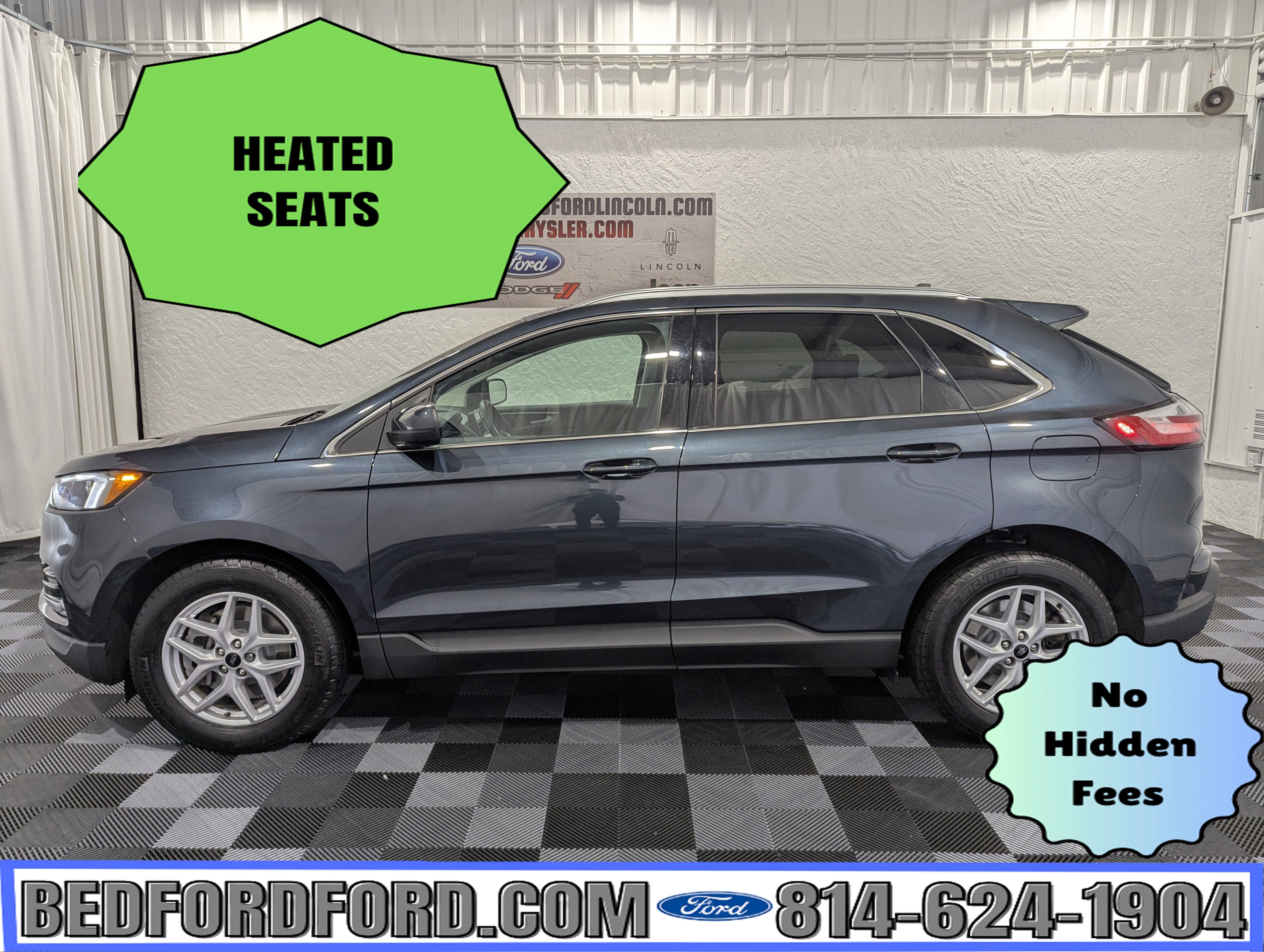 2024 Ford Edge SEL AWD in Stone Blue Metallic — front three-quarter view