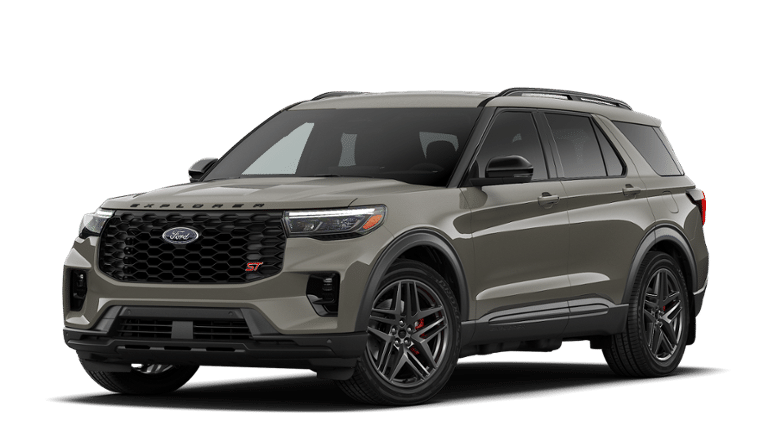 2026 Ford Explorer ST in Marsh Gray — front three-quarter view