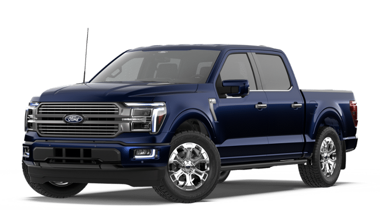 2026 Ford F-150 Platinum in Antimatter Blue Metallic — front three-quarter view